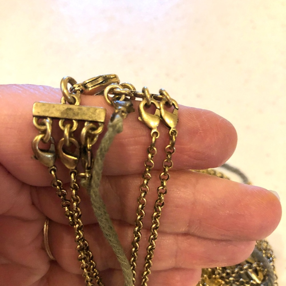 Lucky Brand Necklace triple strand- gold tone with gray cord - 4 circle pendant - Picture 11 of 13